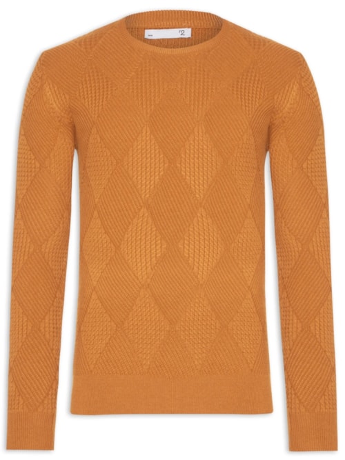 Suéter Masculino Gola Redonda Texturizada - Amarelo