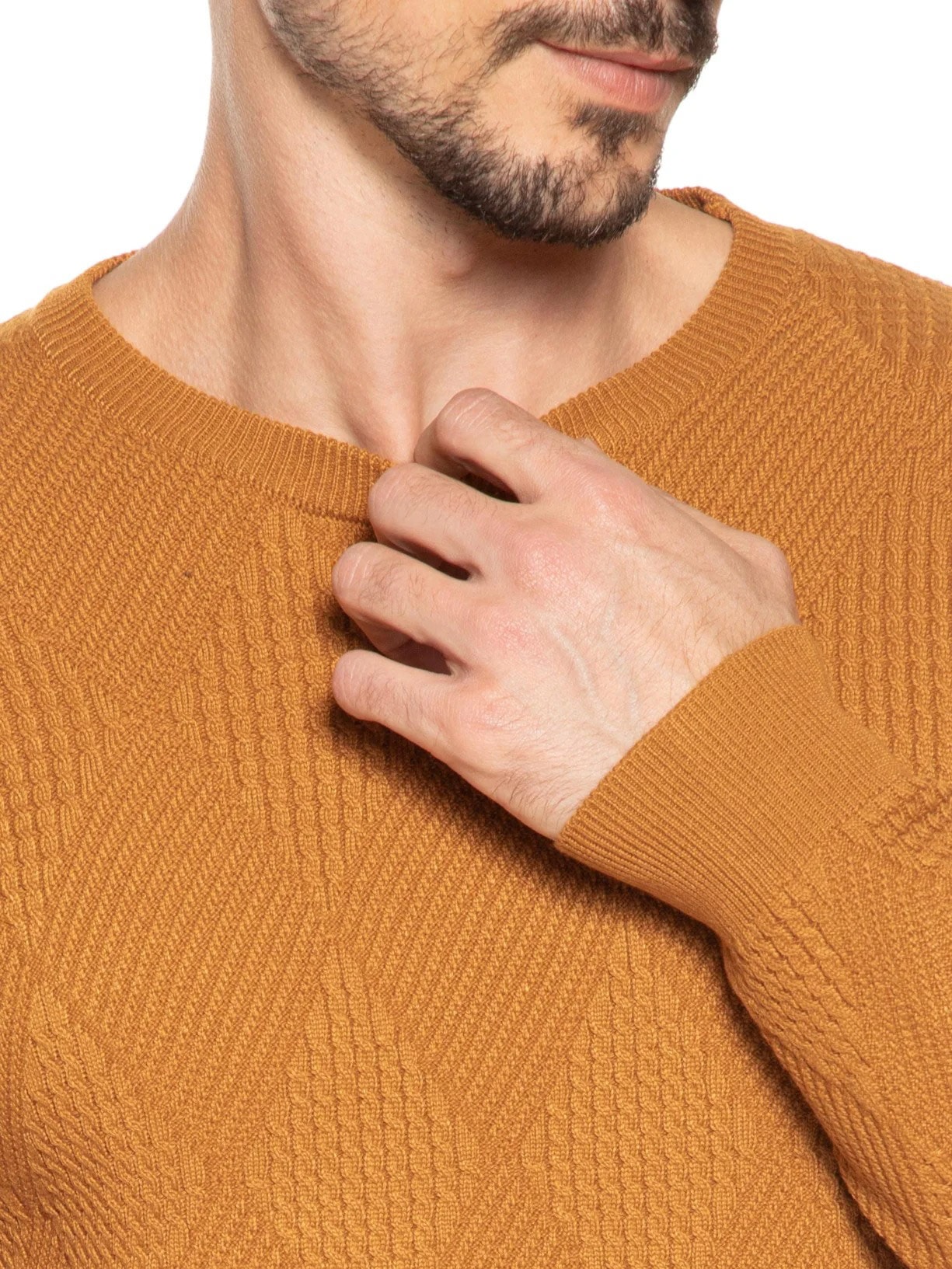 Suéter Masculino Gola Redonda Texturizada Amarelo '2 Essential