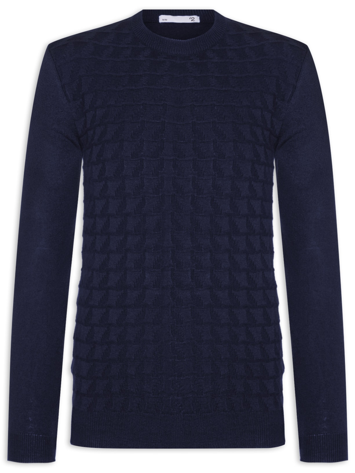 Suéter Masculino Gola Redonda Texturizada - Azul