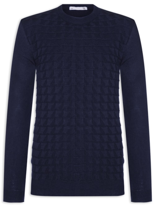 Suéter Masculino Gola Redonda Texturizada - Azul