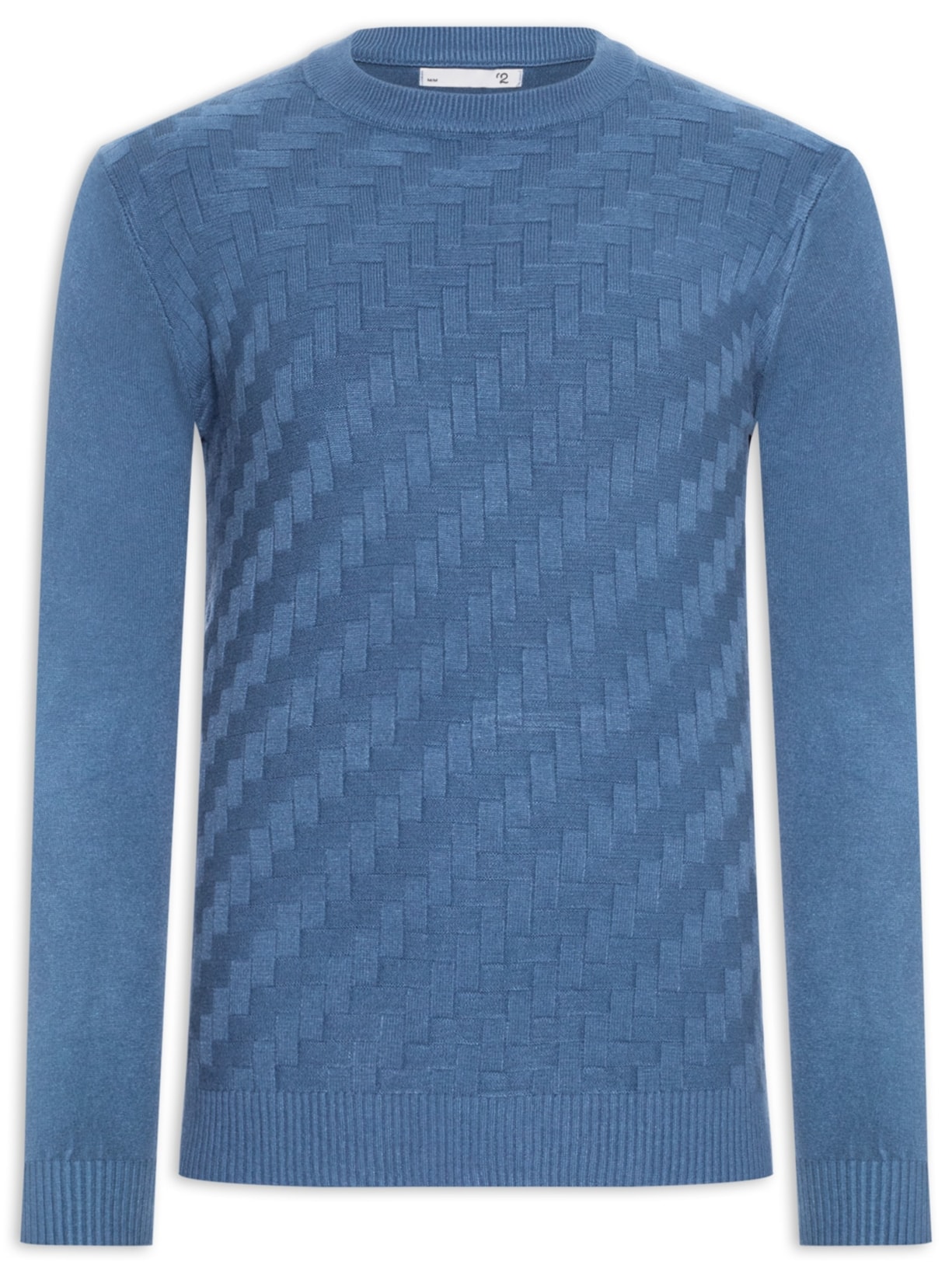 Suéter Masculino Gola Redonda Texturizada - Azul