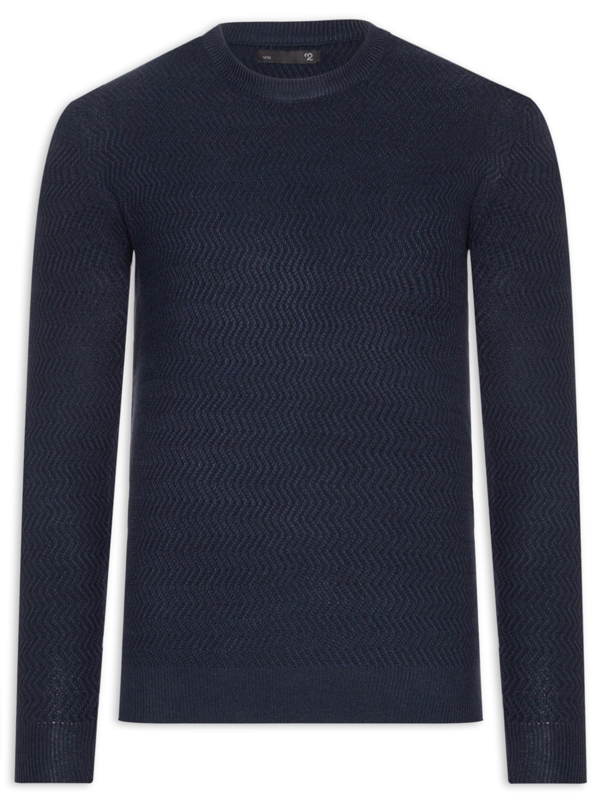 Suéter Masculino Gola Redonda Texturizada - Azul