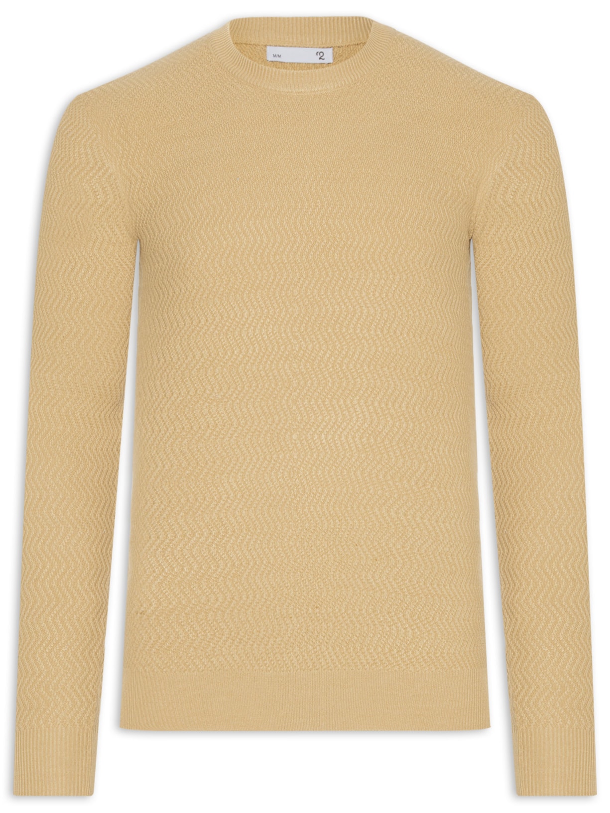 Suéter Masculino Gola Redonda Texturizada - Bege