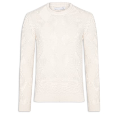 Suéter Masculino Gola Redonda Texturizada - Bege 