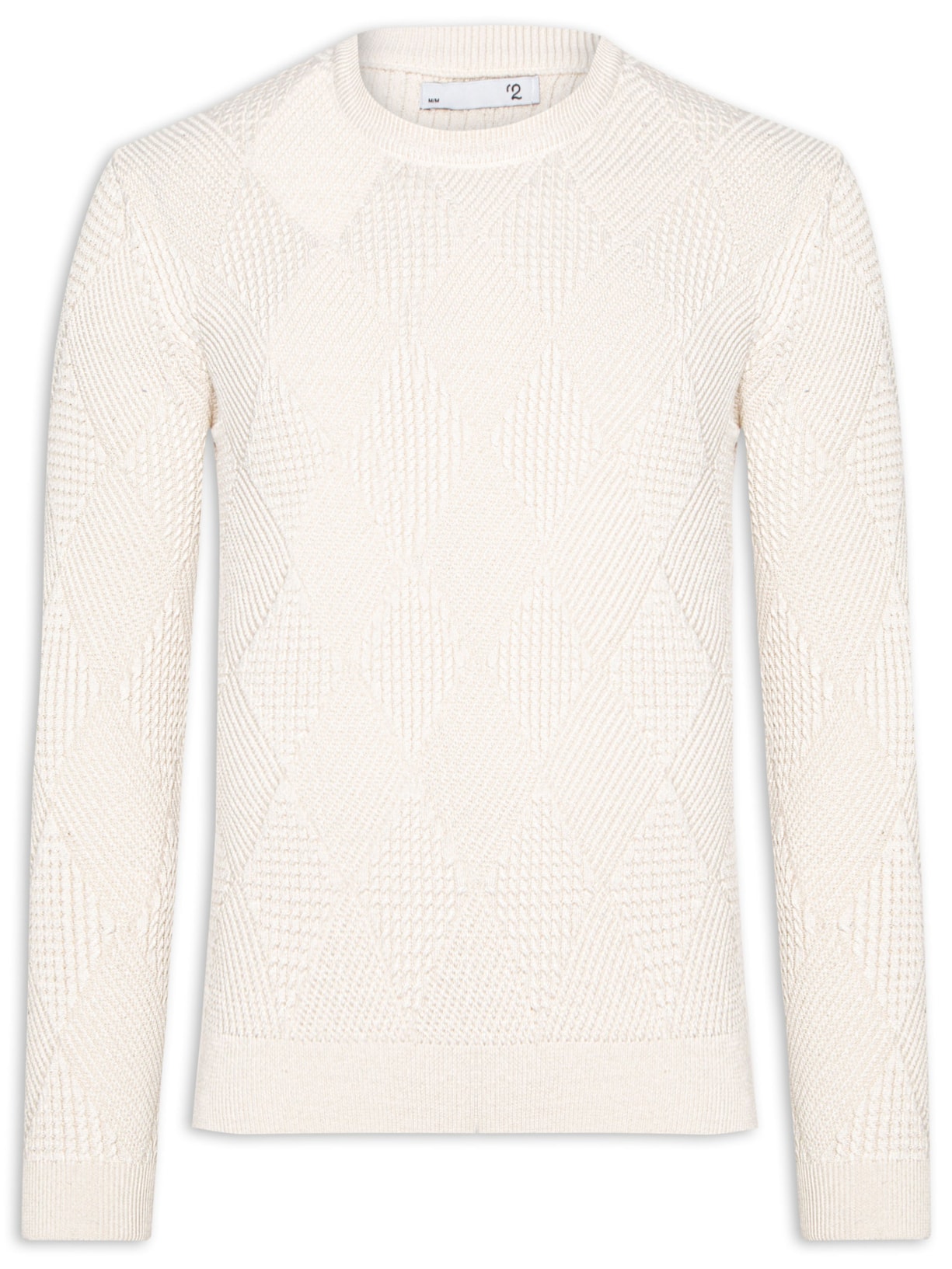 Suéter Masculino Gola Redonda Texturizada - Bege