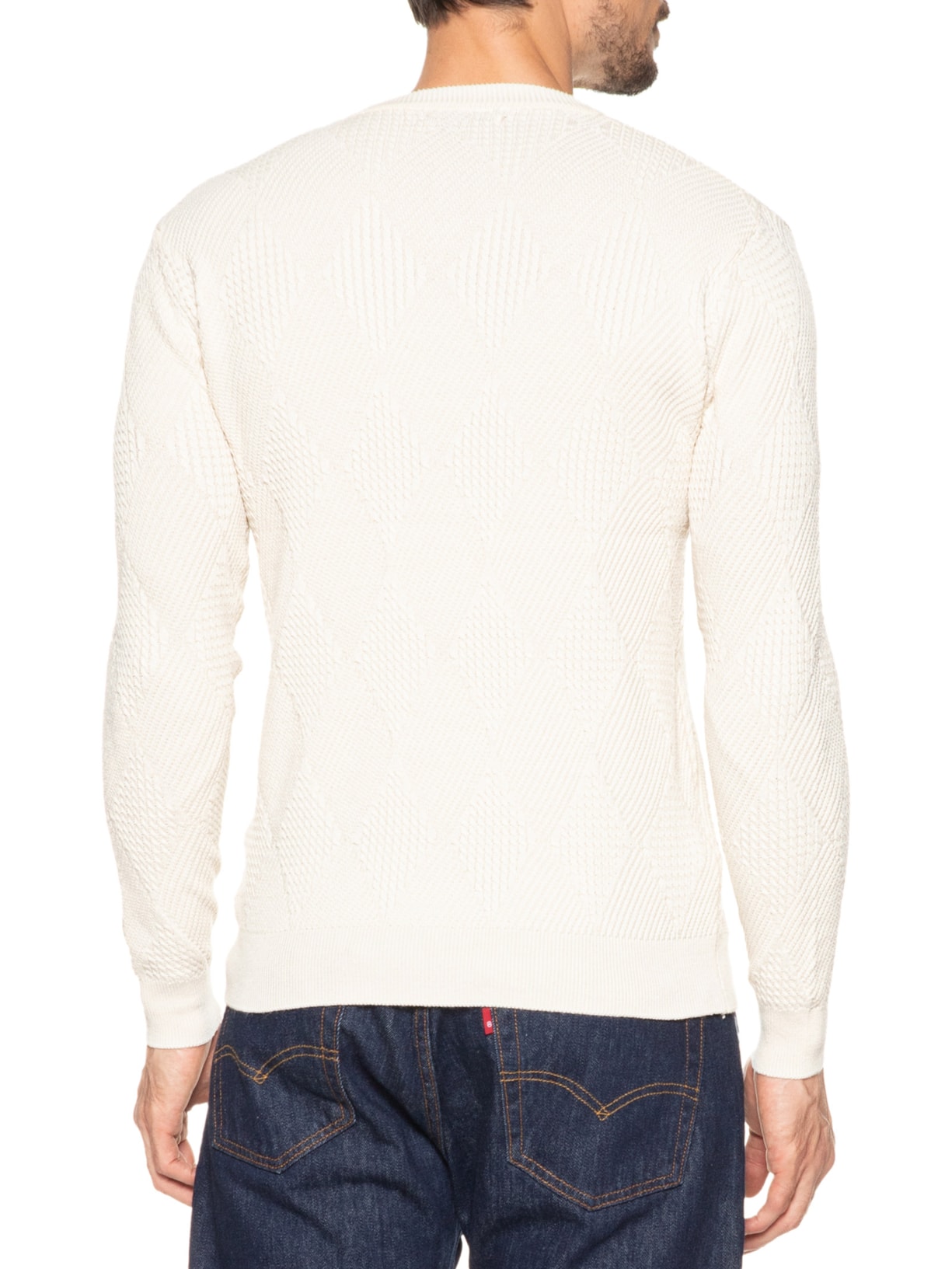 Suéter Masculino Gola Redonda Texturizada Bege  '2 Essential