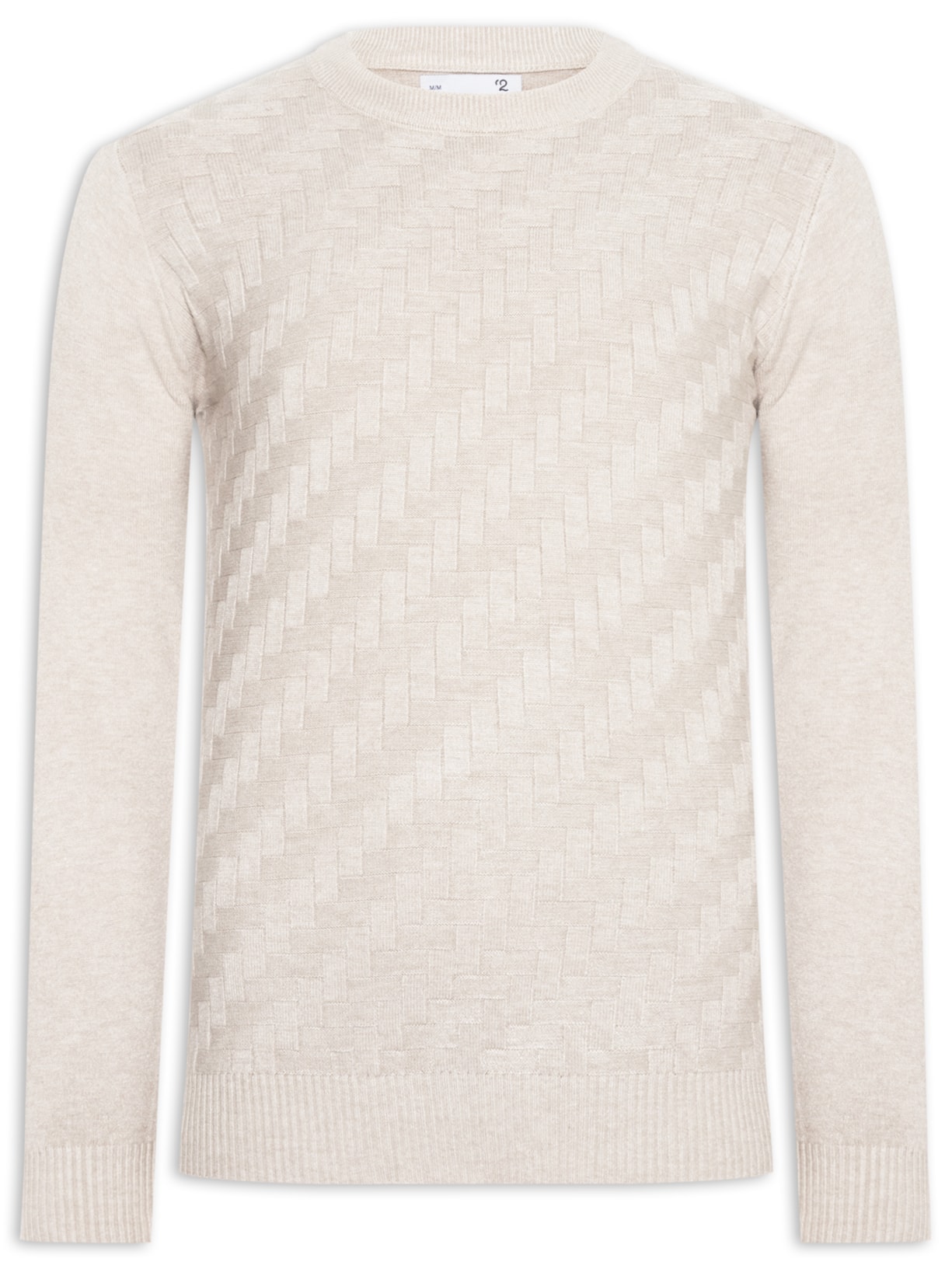 Suéter Masculino Gola Redonda Texturizada - Cinza