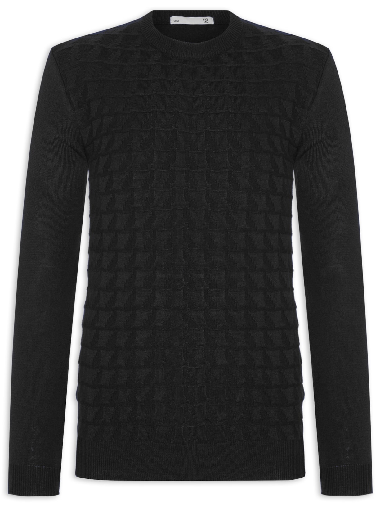 Suéter Masculino Gola Redonda Texturizada - Preto