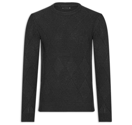 Suéter Masculino Gola Redonda Texturizada - Preto