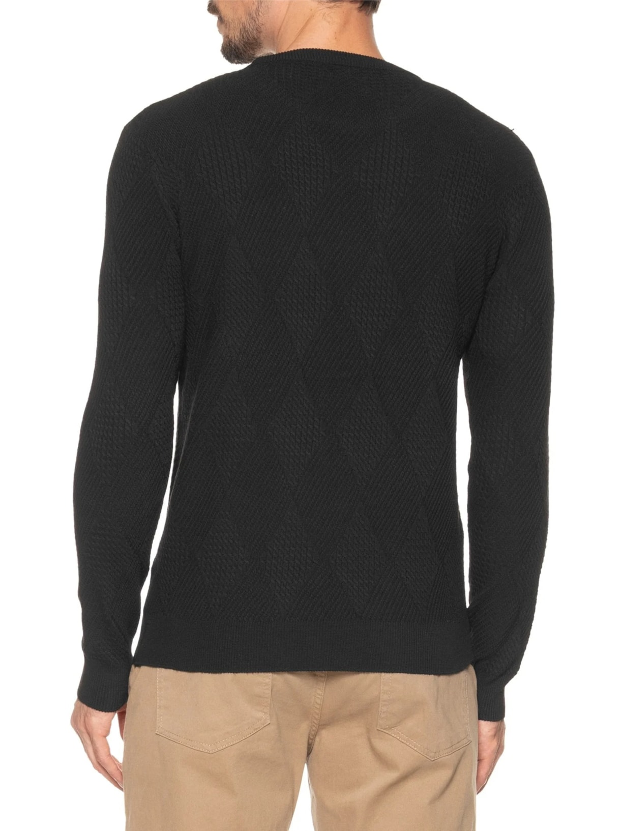 Suéter Masculino Gola Redonda Texturizada Preto '2 Essential