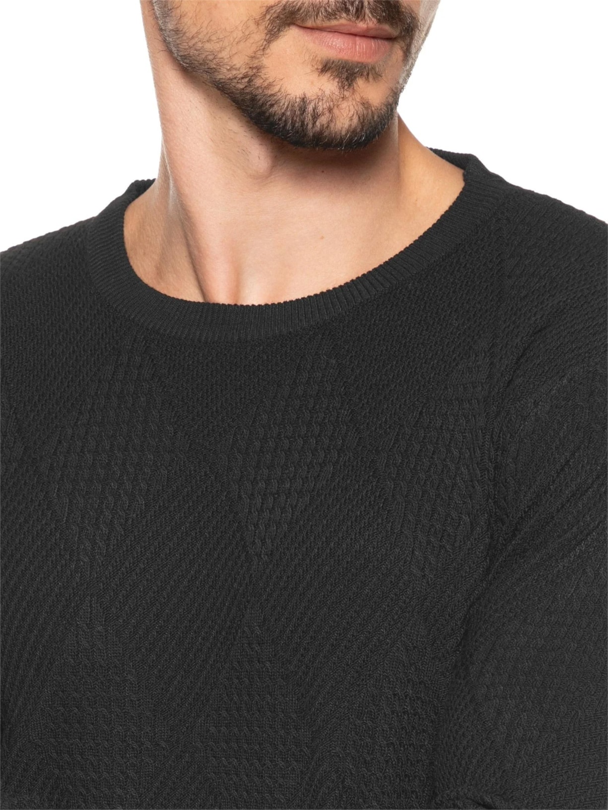 Suéter Masculino Gola Redonda Texturizada Preto '2 Essential