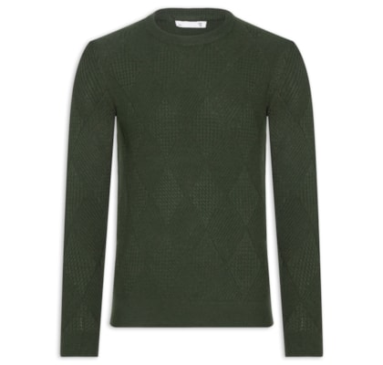 Suéter Masculino Gola Redonda Texturizada - Verde