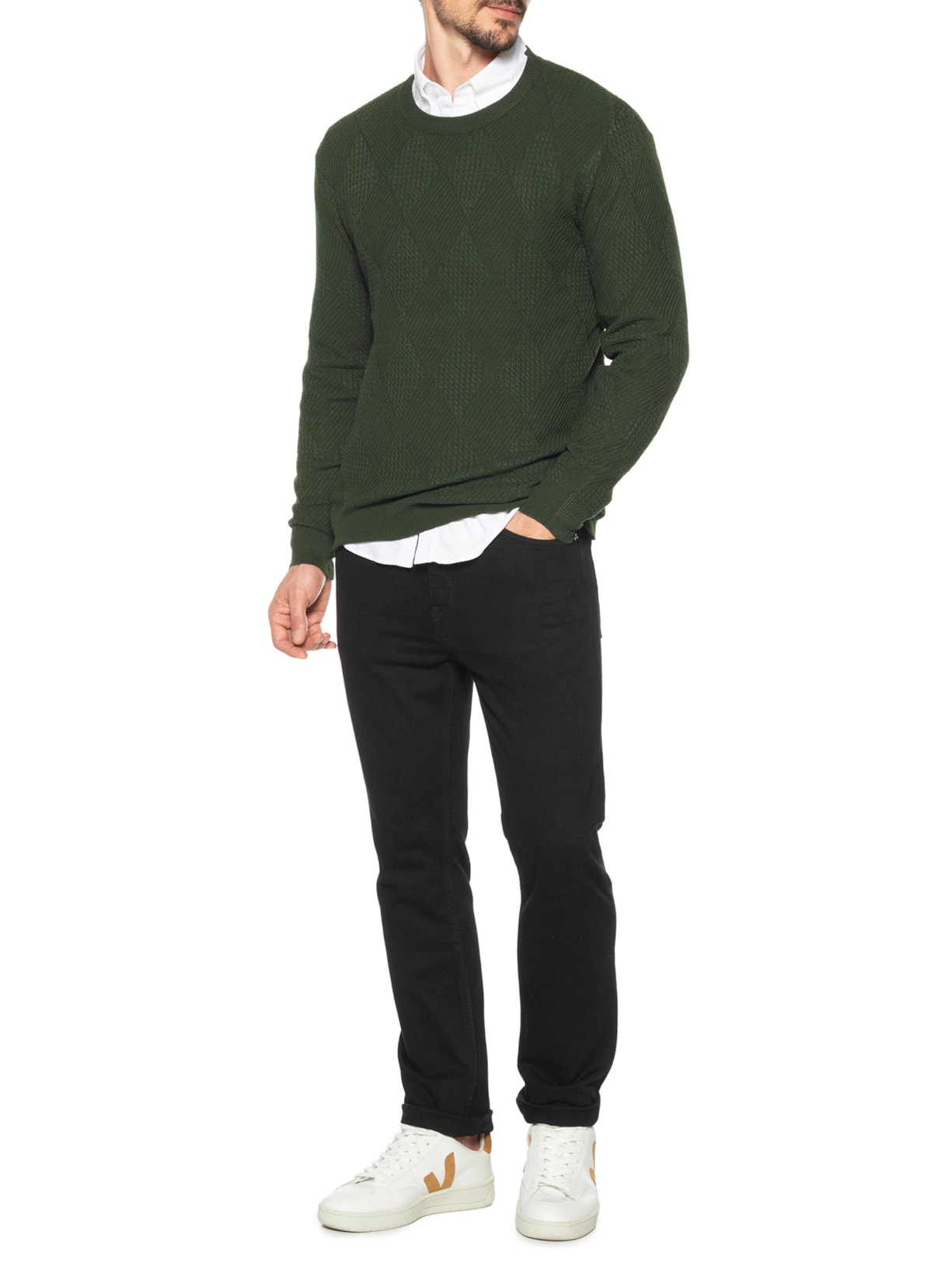 Suéter Masculino Gola Redonda Texturizada Verde '2 Essential