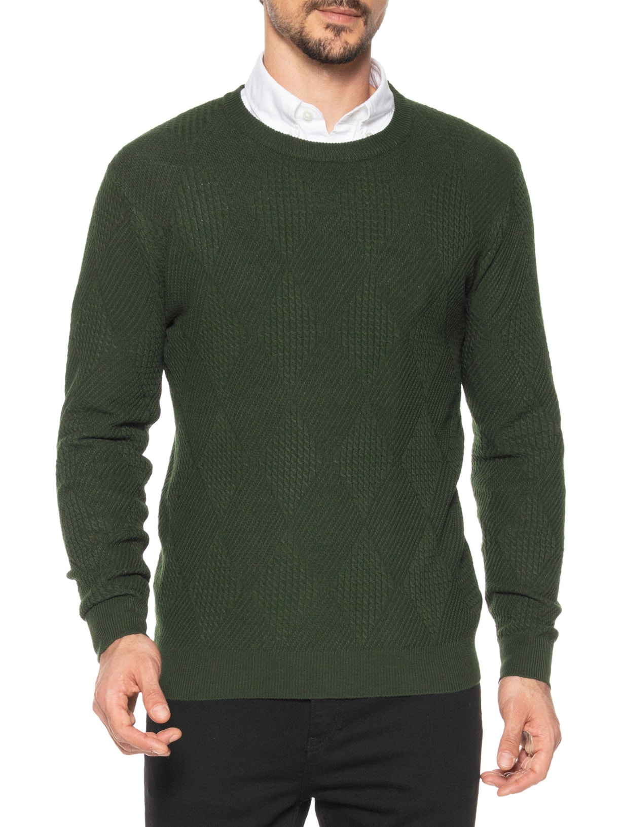 Suéter Masculino Gola Redonda Texturizada Verde '2 Essential
