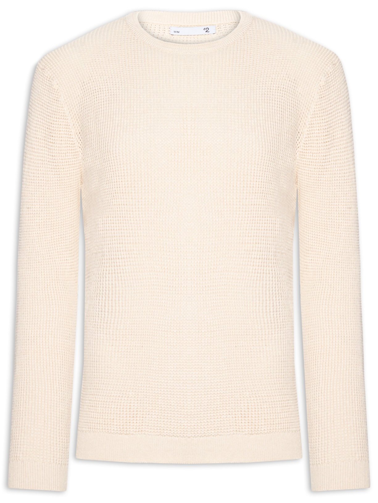 Suéter Masculino Gola Redonda Texturizado - Bege