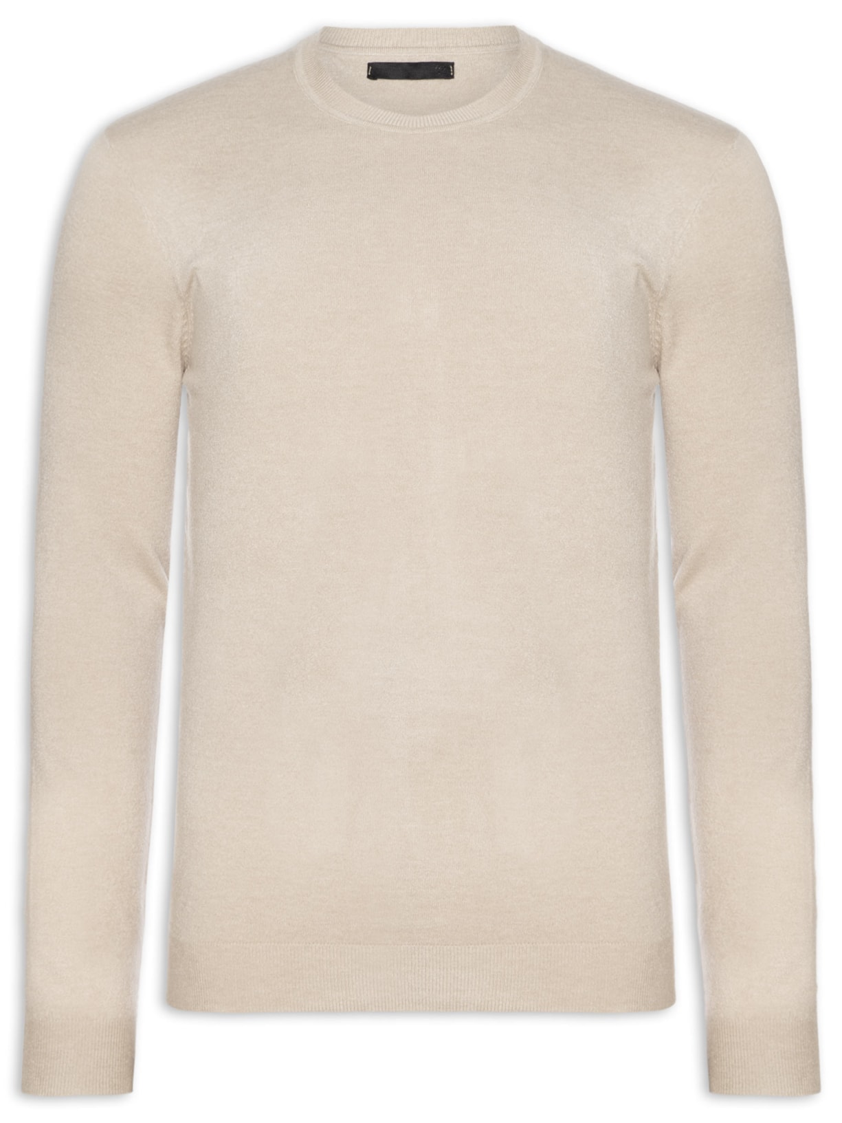 Suéter Masculino Gola Redonda Toque Macio - Bege