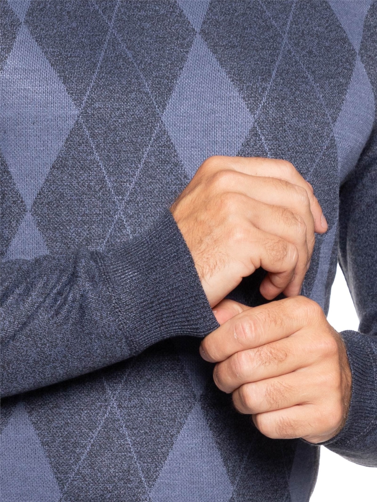 Suéter Masculino Gola Redonda Xadrez Argyle Azul '2 Essential