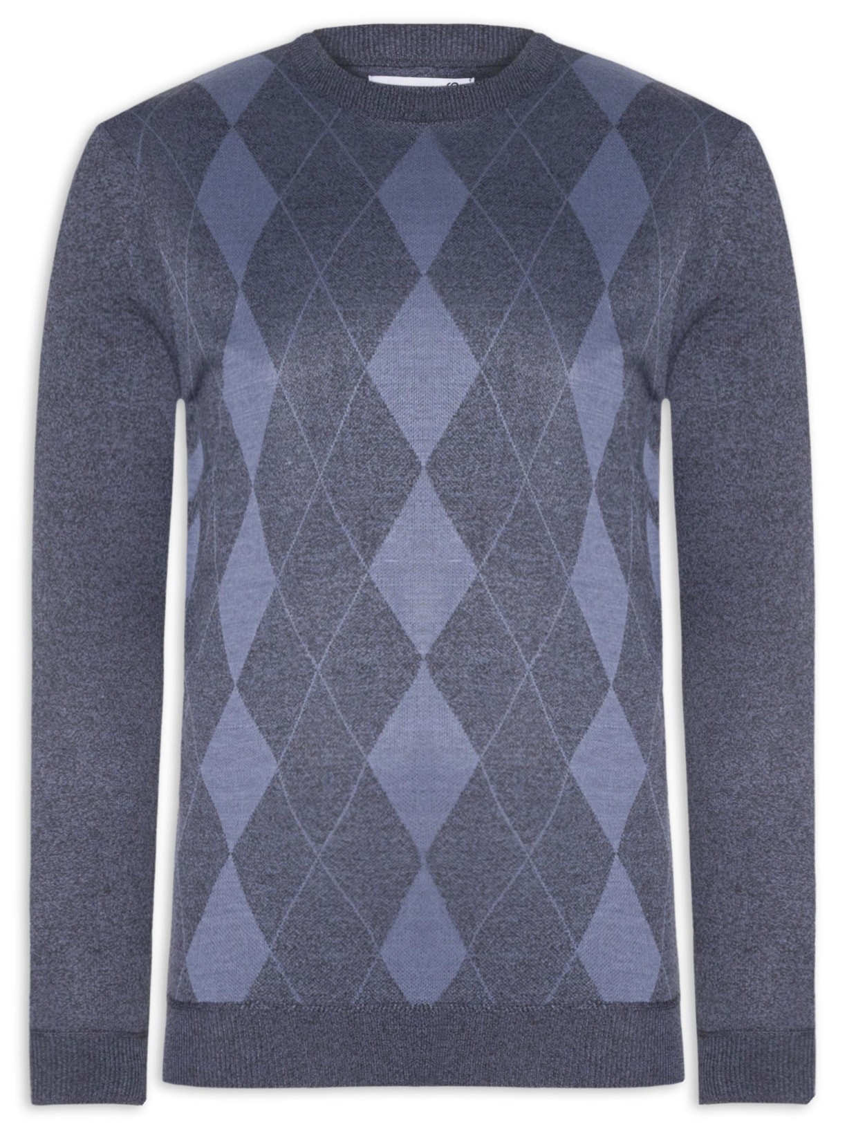 Suéter Masculino Gola Redonda Xadrez Argyle - Azul