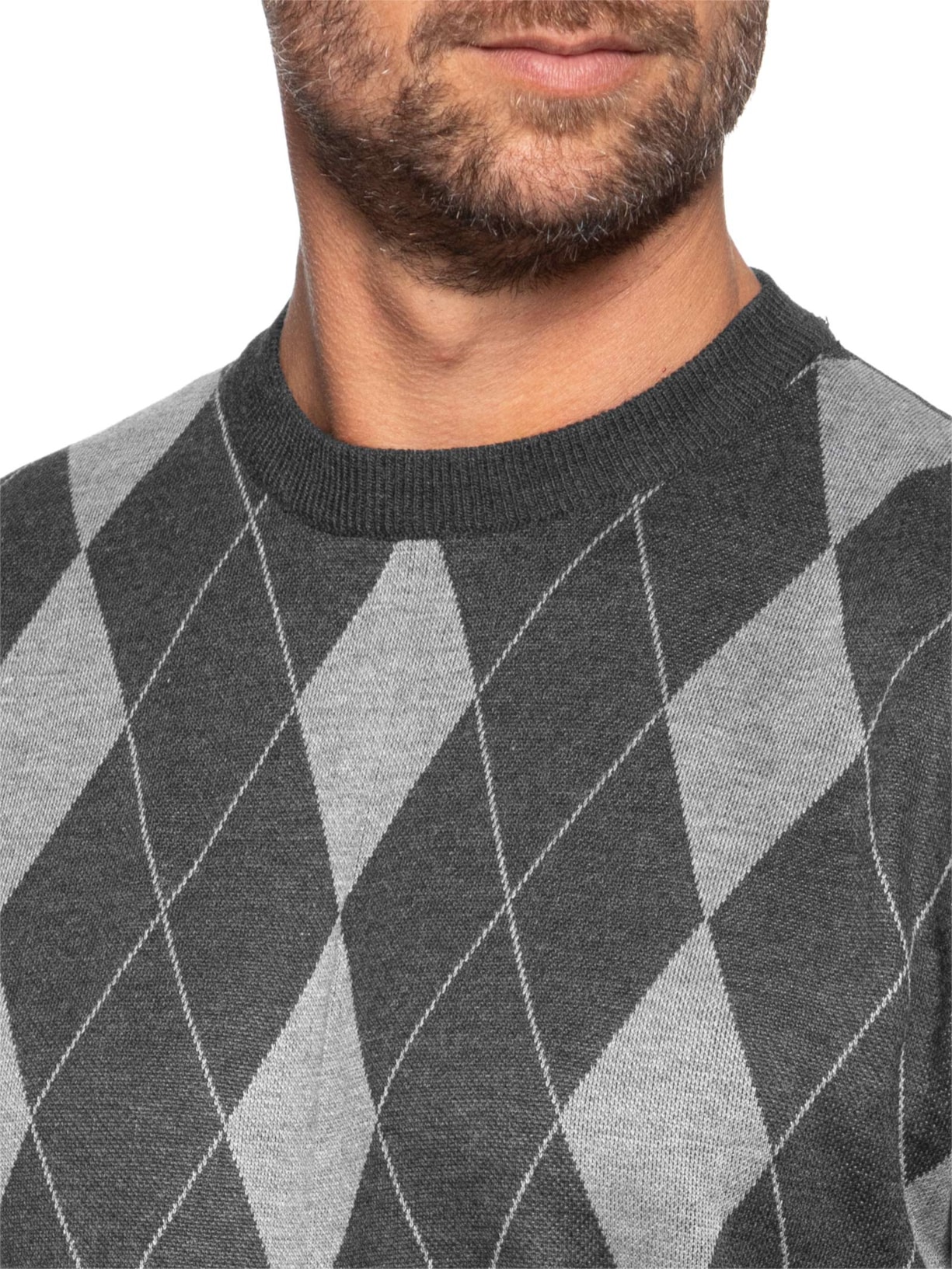 Suéter Masculino Gola Redonda Xadrez Argyle Preto '2 Essential