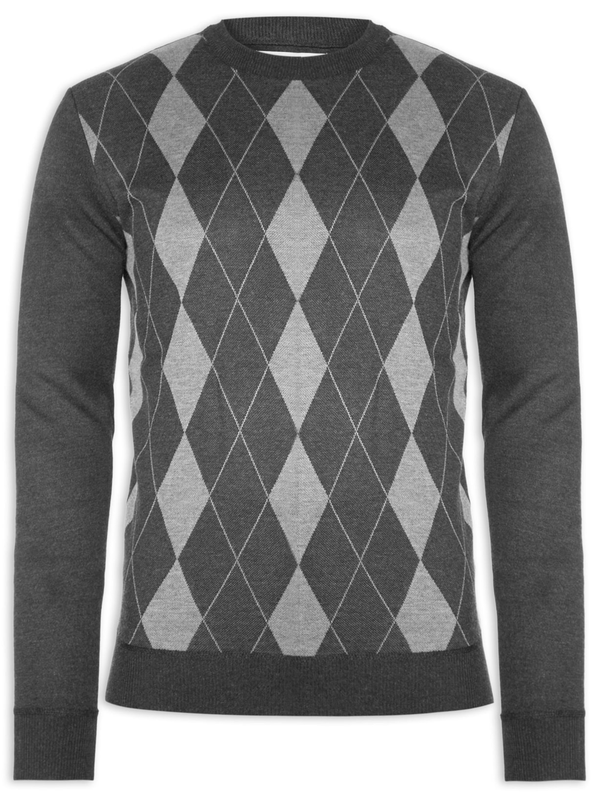 Suéter Masculino Gola Redonda Xadrez Argyle Preto '2 Essential