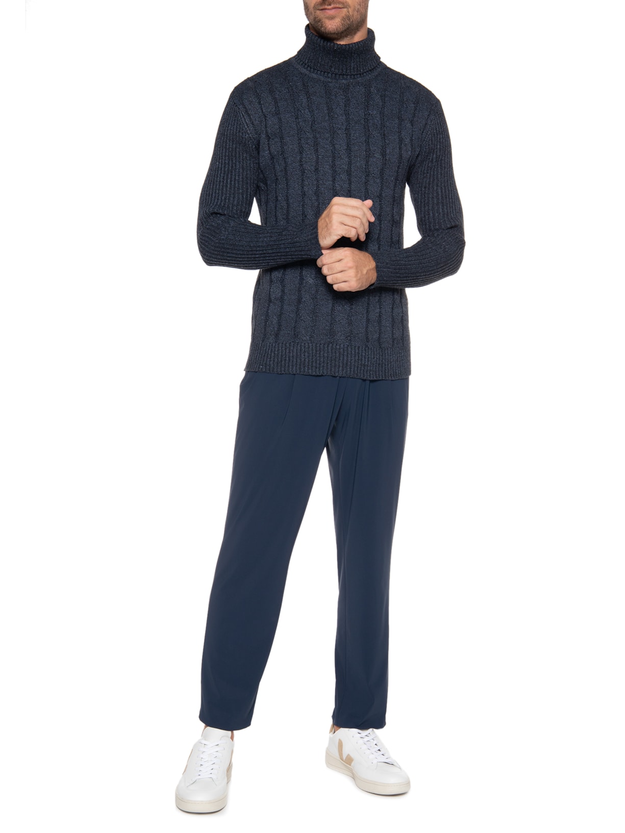 Suéter Masculino Gola Rulê Azul '2 Essential