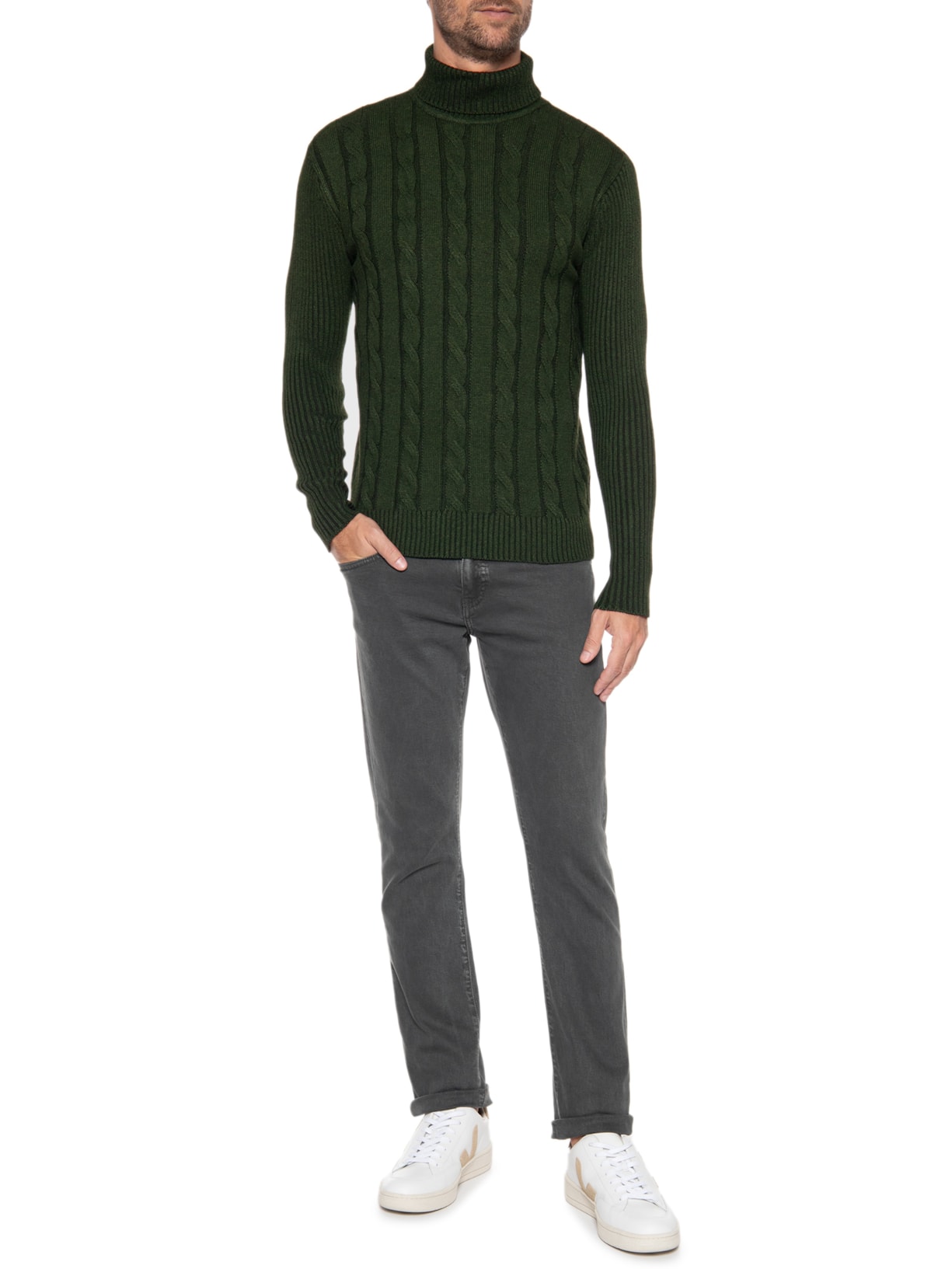 Suéter Masculino Gola Rulê Verde '2 Essential