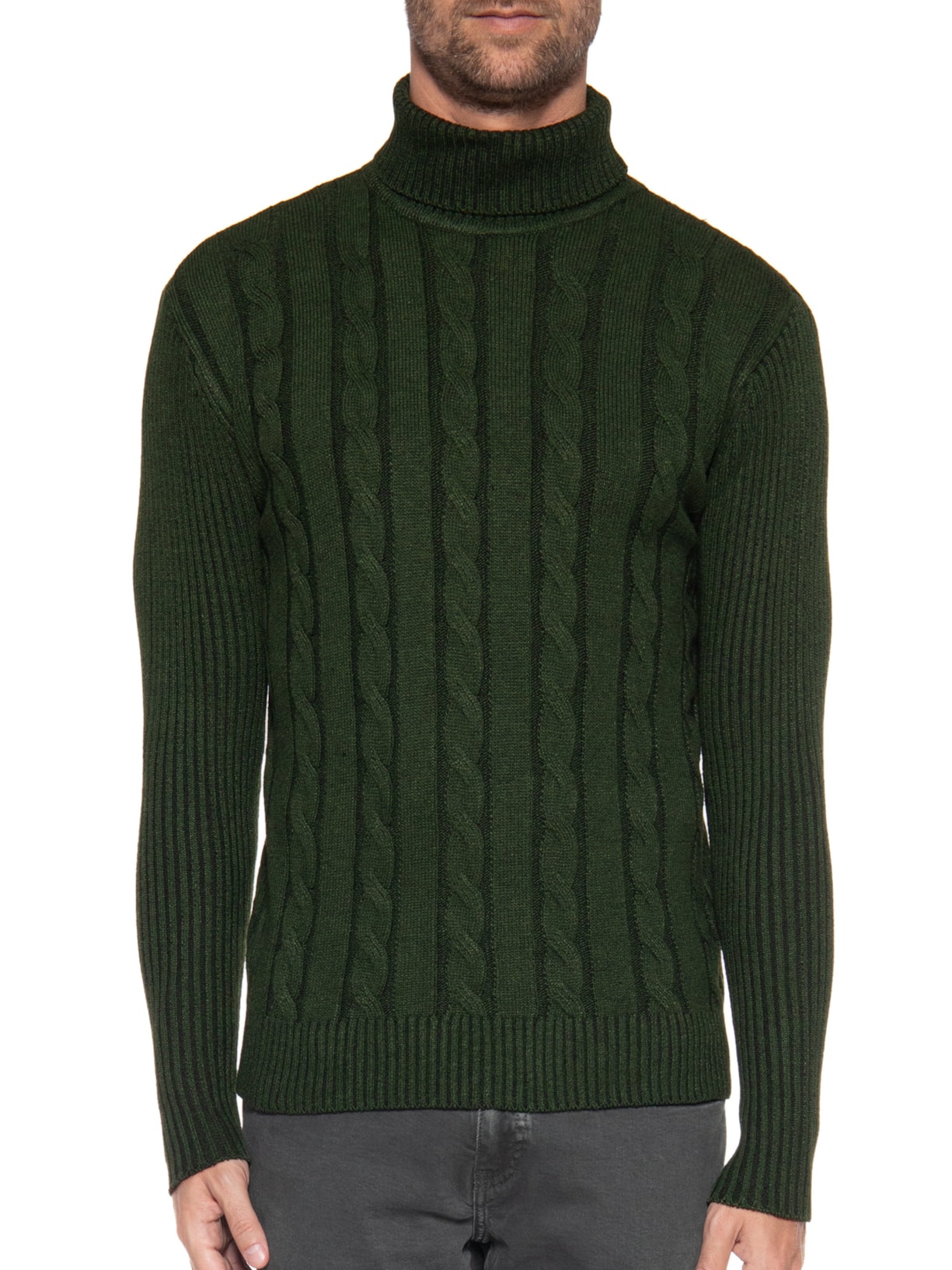 Suéter Masculino Gola Rulê Verde '2 Essential