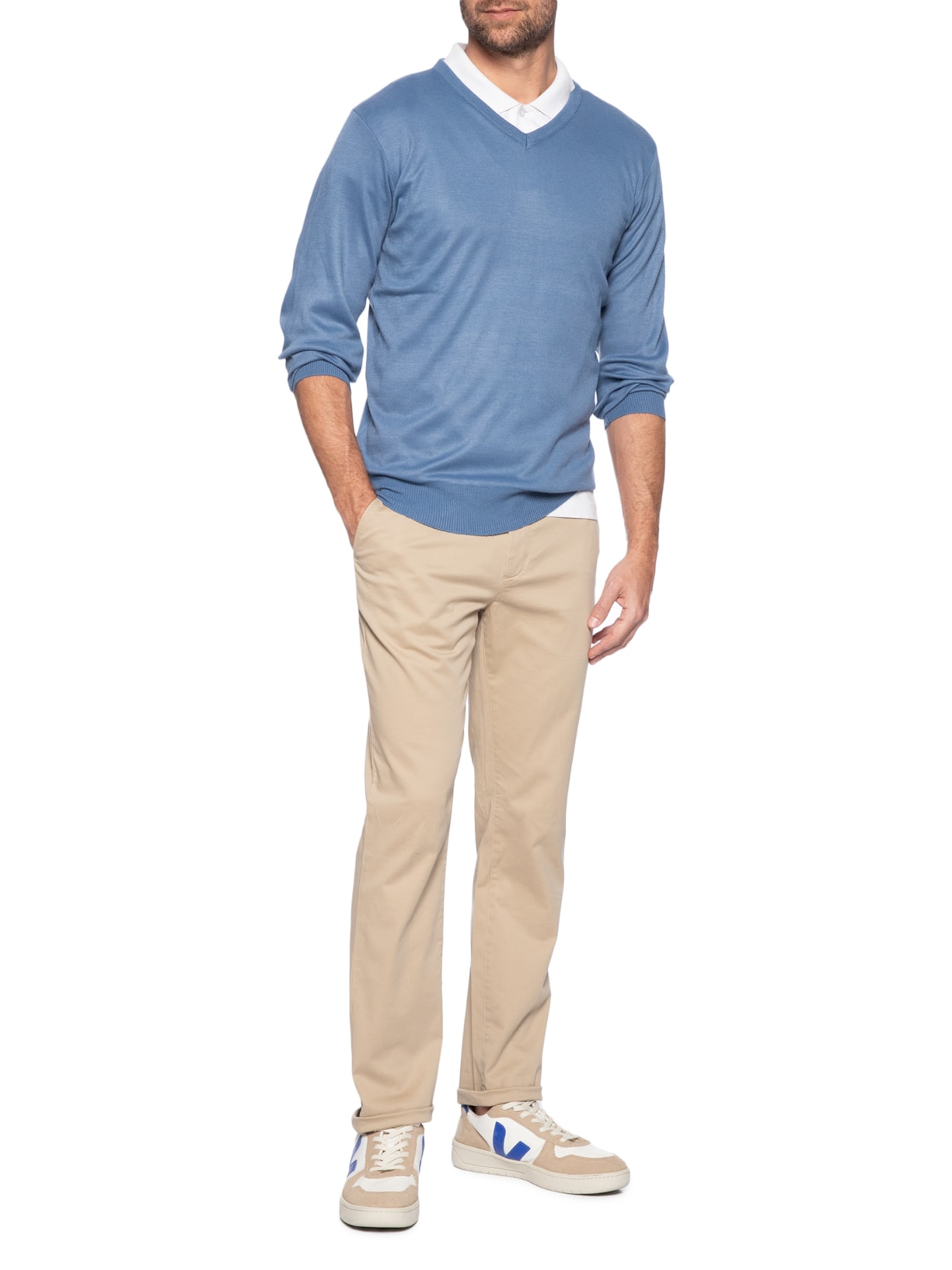 Suéter Masculino Gola V Azul '2 Essential