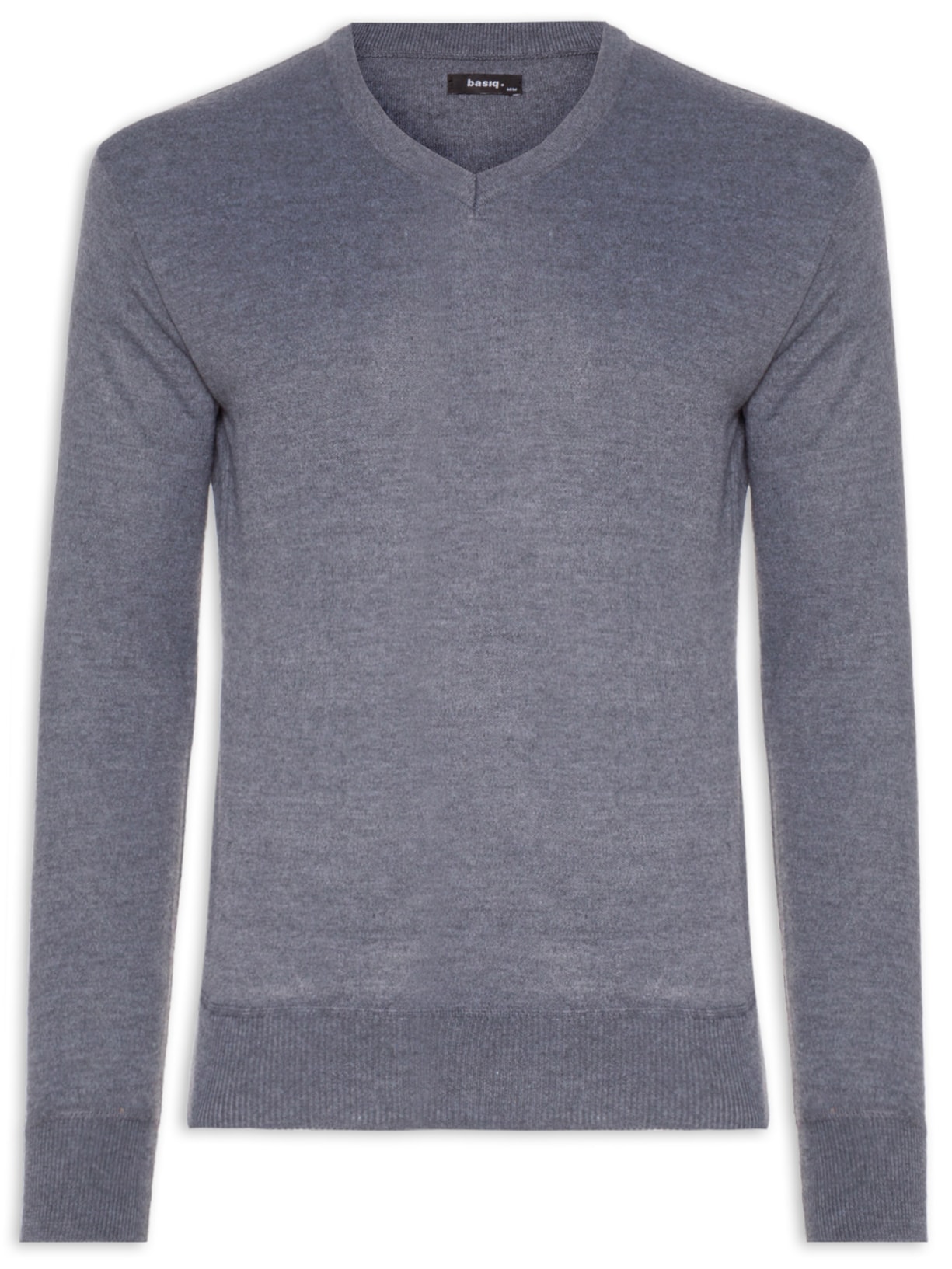 Suéter Masculino Gola V Básico - Cinza