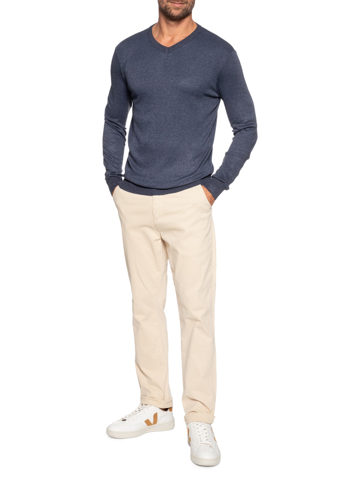 Suéter Masculino Gola V Casual Azul '2 Essential