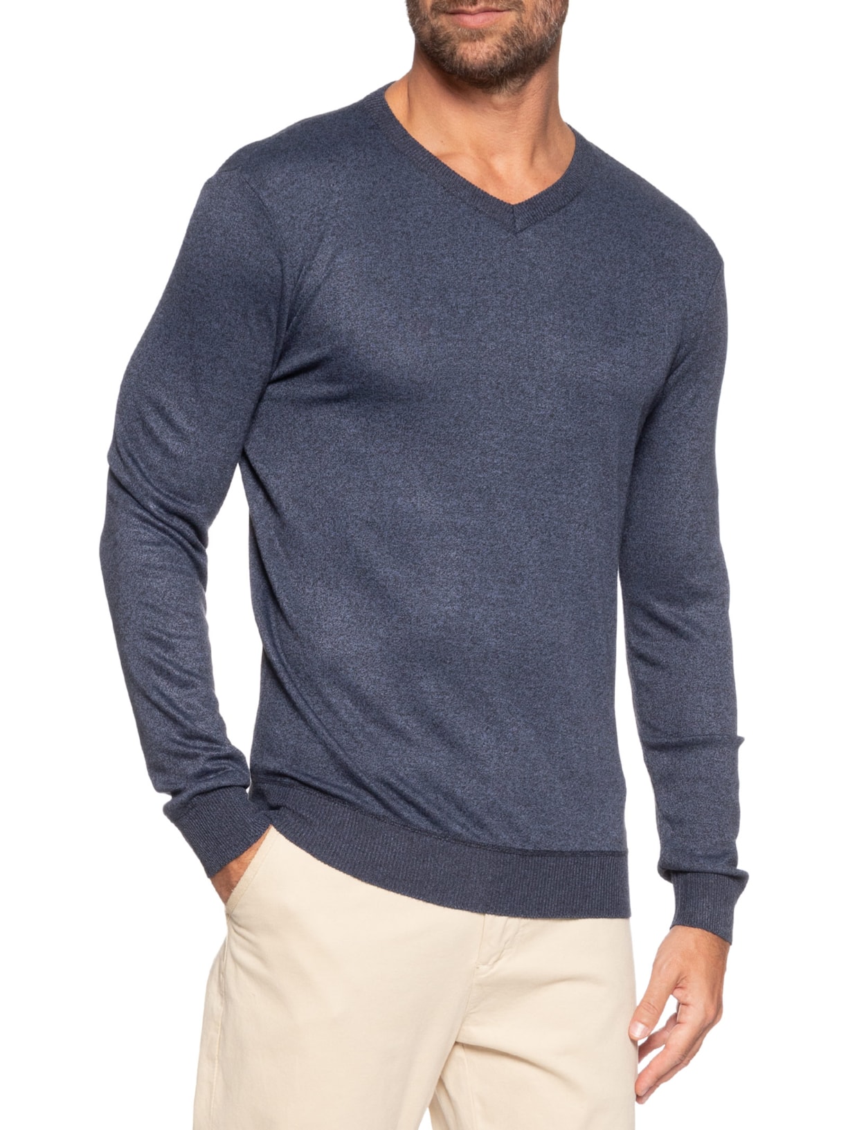 Suéter Masculino Gola V Casual Azul '2 Essential