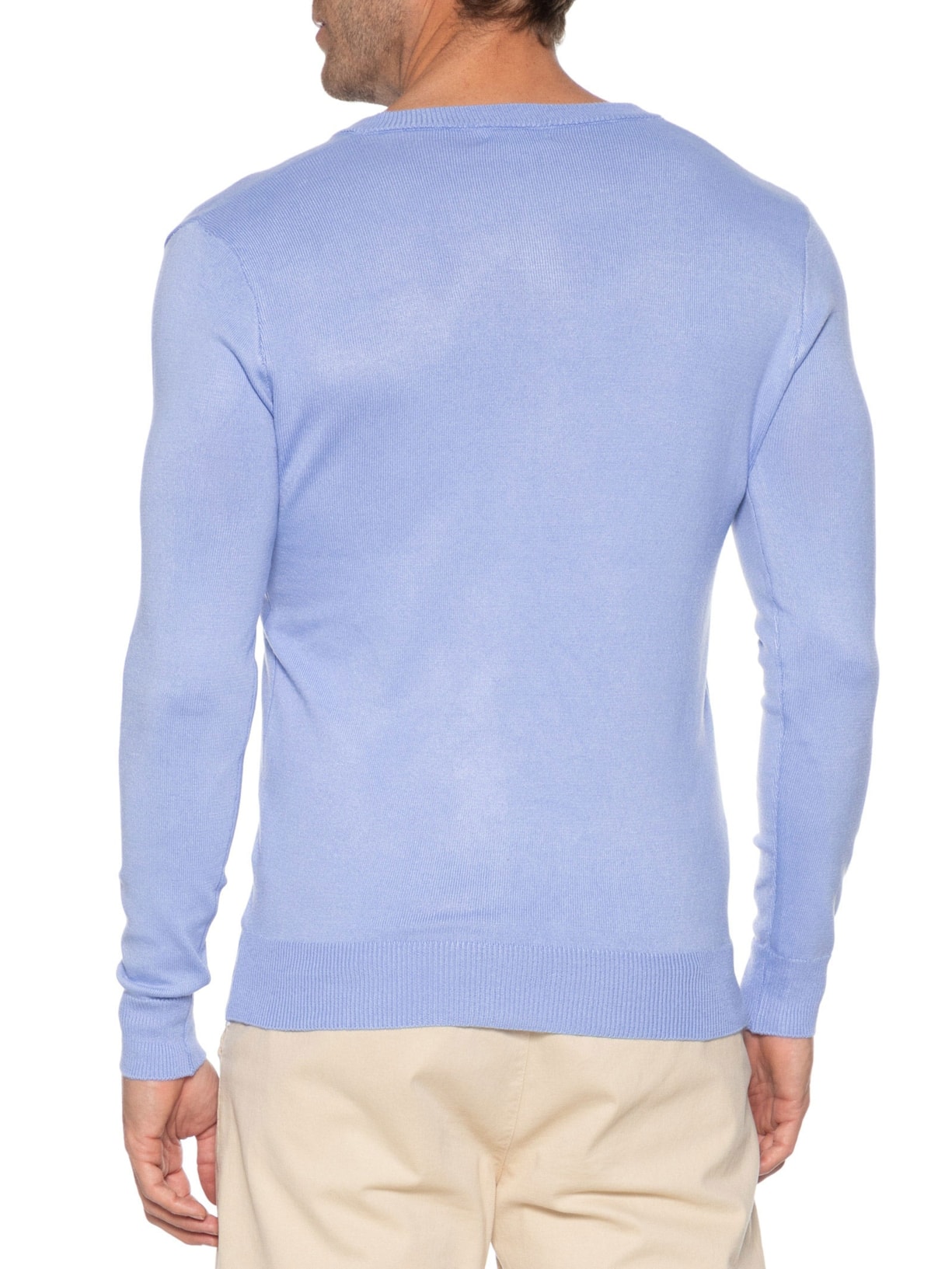 Suéter Masculino Gola V Color Básico Azul Basiq Men