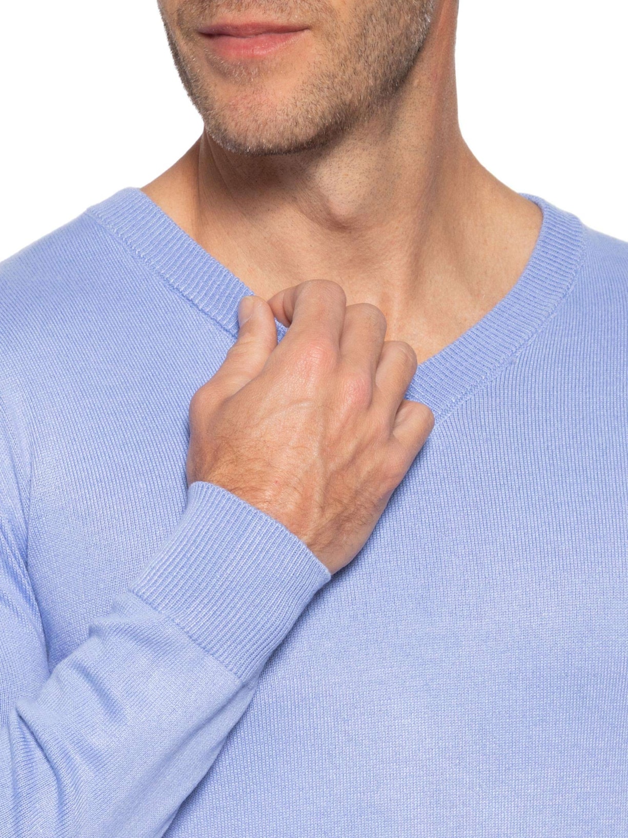 Suéter Masculino Gola V Color Básico Azul Basiq Men