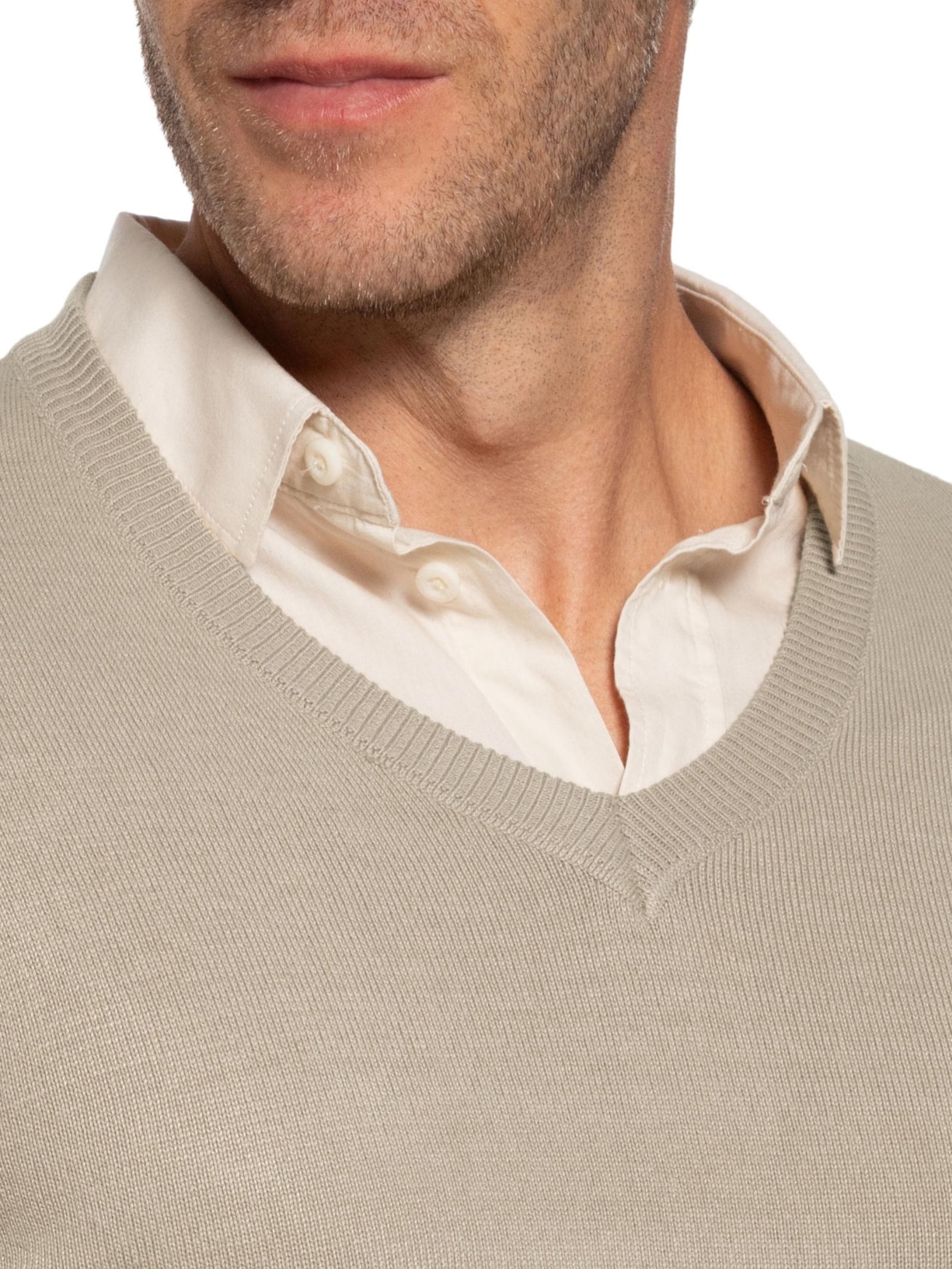 Suéter Masculino Gola V Color Básico Bege Basiq Men