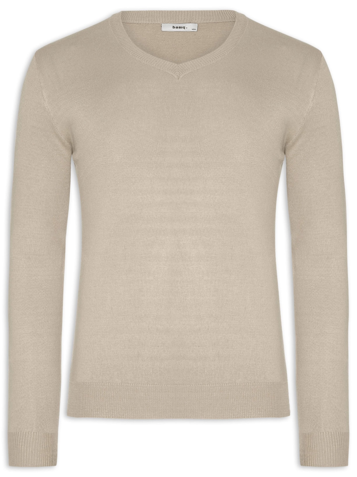 Suéter Masculino Gola V Color Básico Bege Basiq Men