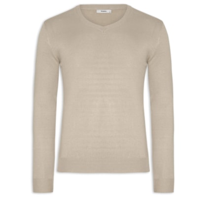 Suéter Masculino Gola V Color Básico - Bege