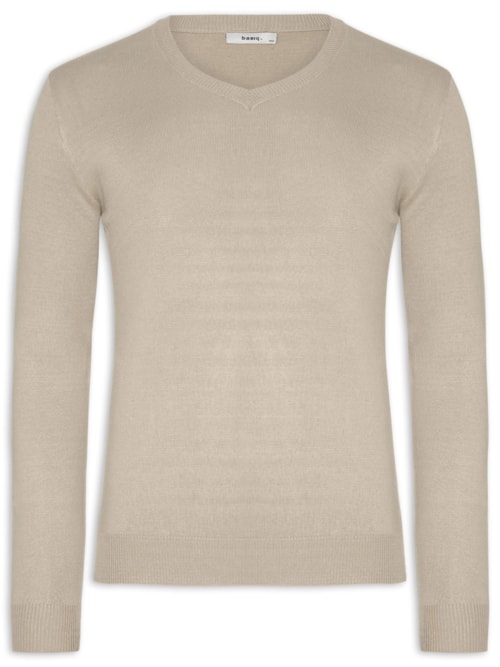 Suéter Masculino Gola V Color Básico - Bege
