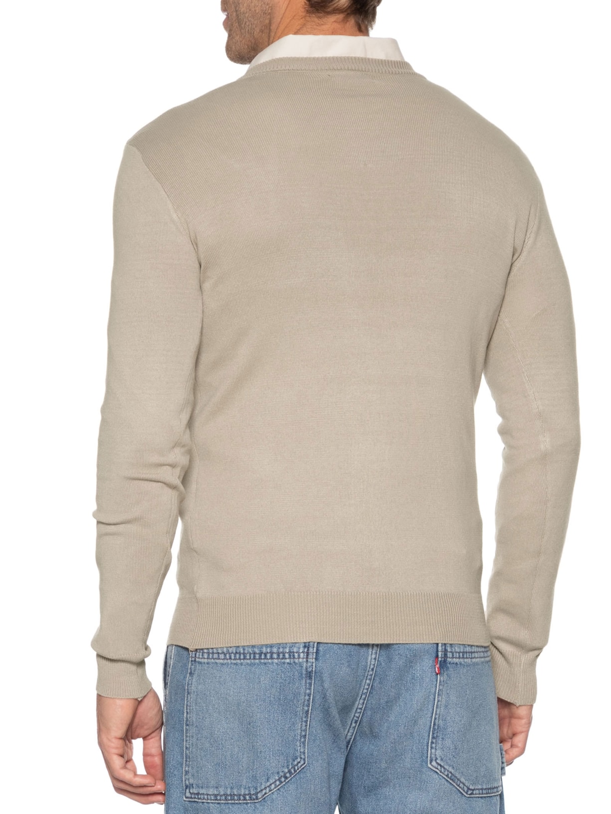 Suéter Masculino Gola V Color Básico Bege Basiq Men