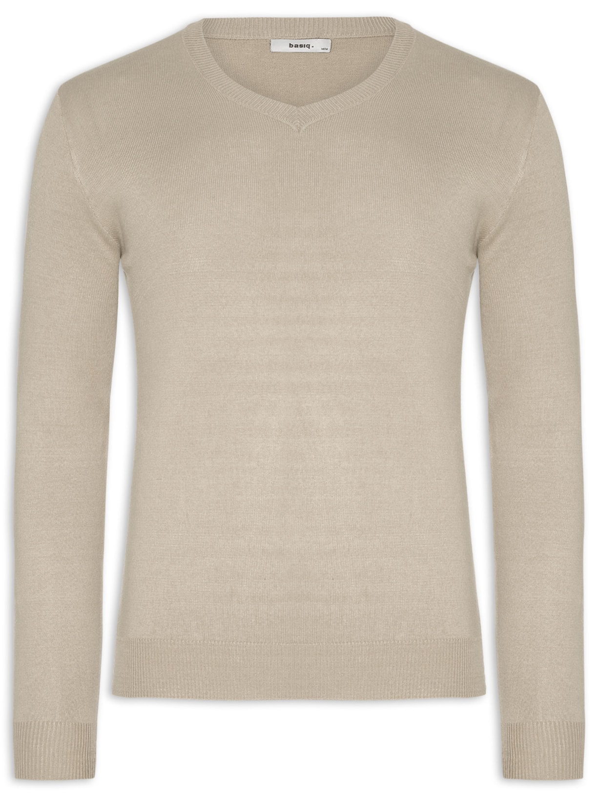 Suéter Masculino Gola V Color Básico Bege Basiq Men