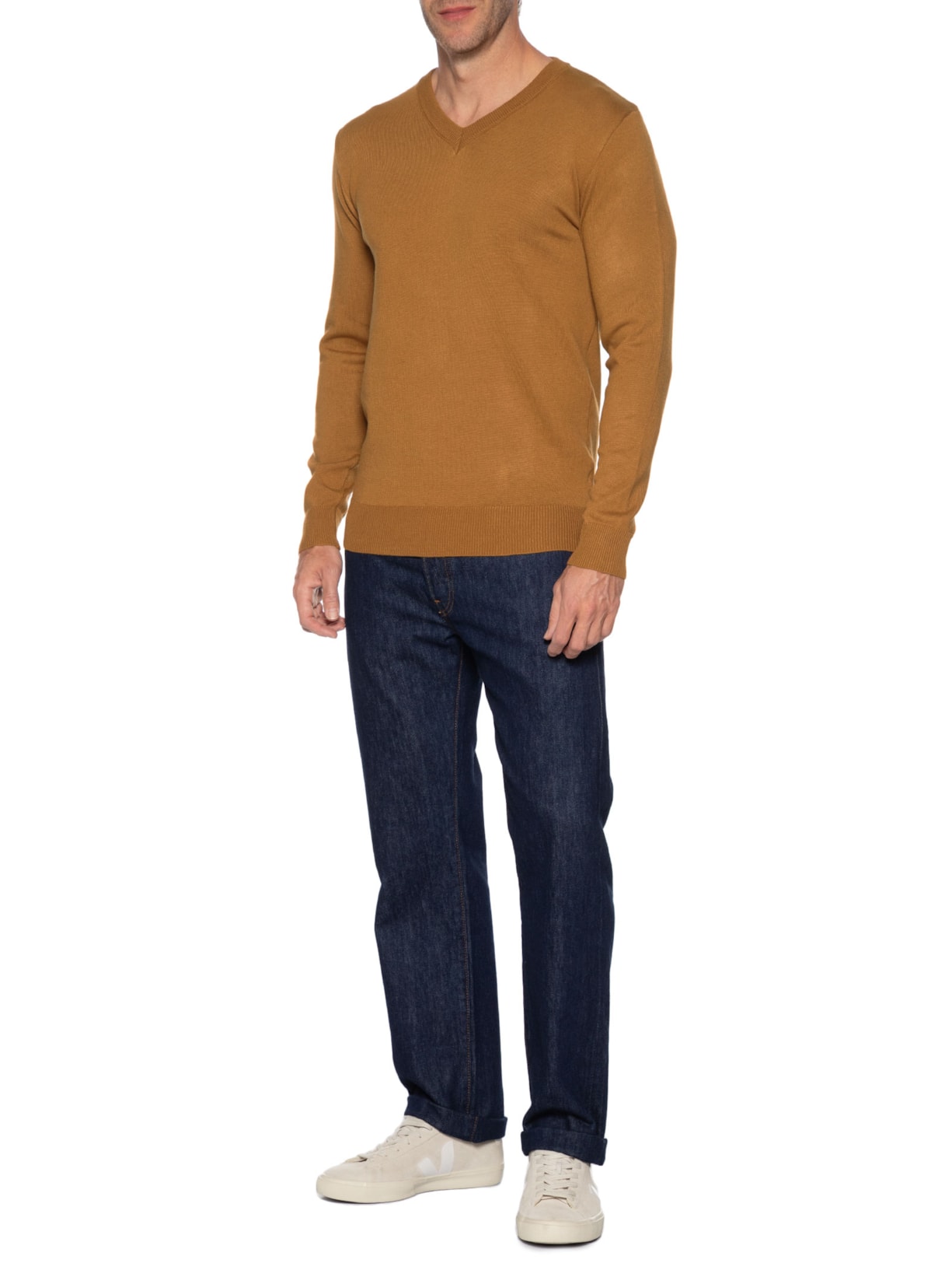 Suéter Masculino Gola V Color Básico Bege  Basiq Men