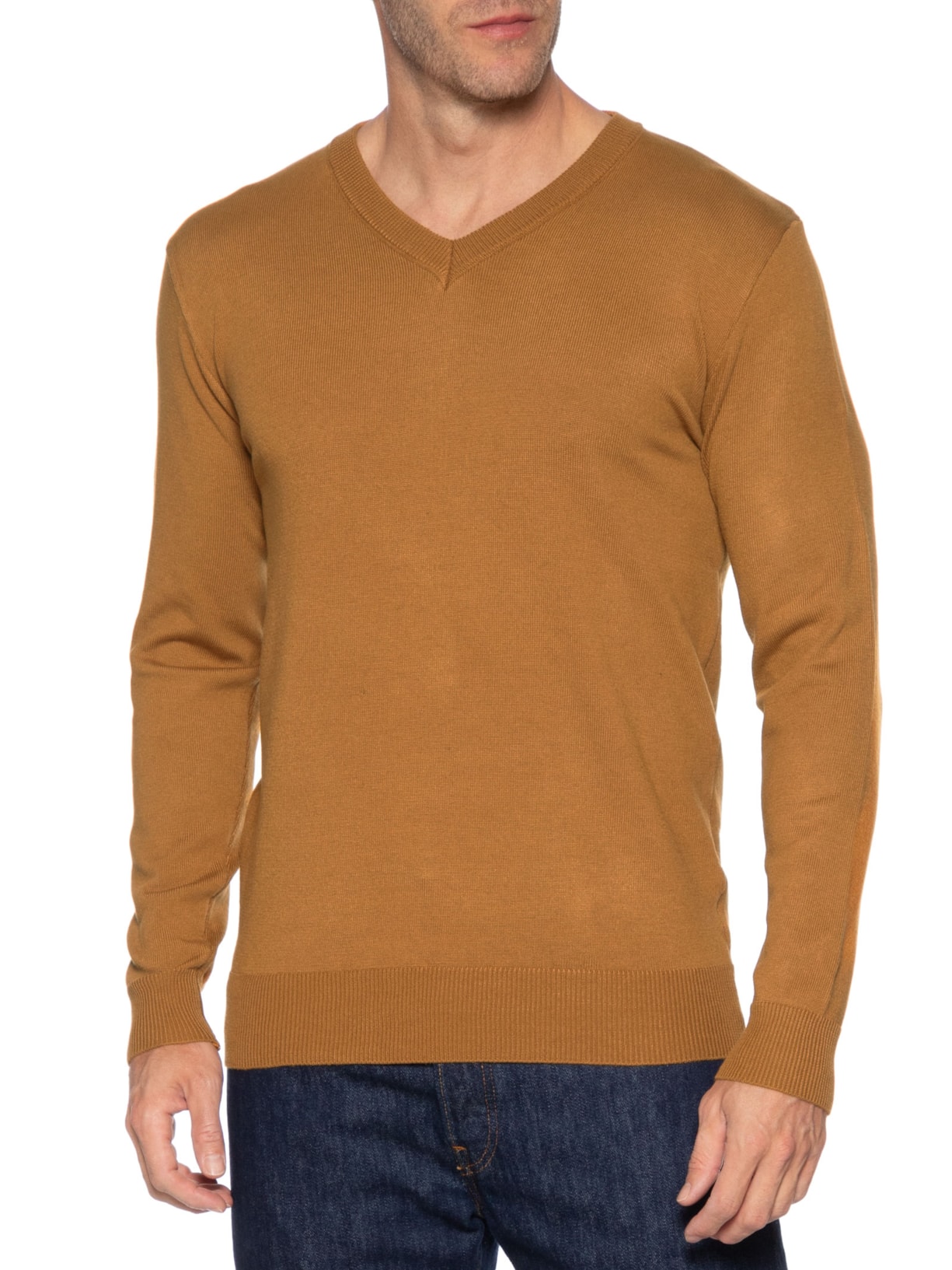 Suéter Masculino Gola V Color Básico Bege  Basiq Men