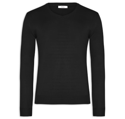 Suéter Masculino Gola V Color Básico - Preto