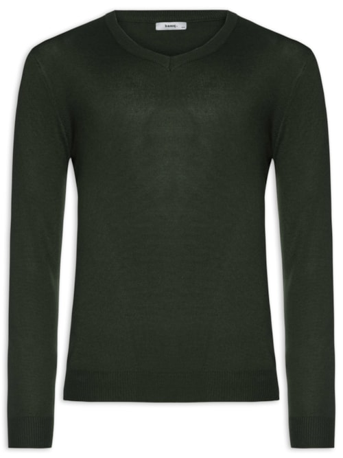 Suéter Masculino Gola V Color Básico - Verde