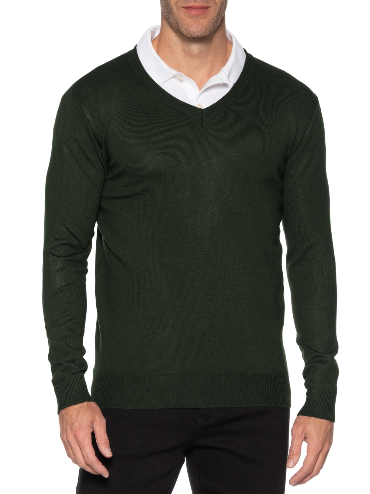 Suéter Masculino Gola V Color Básico Verde Basiq Men