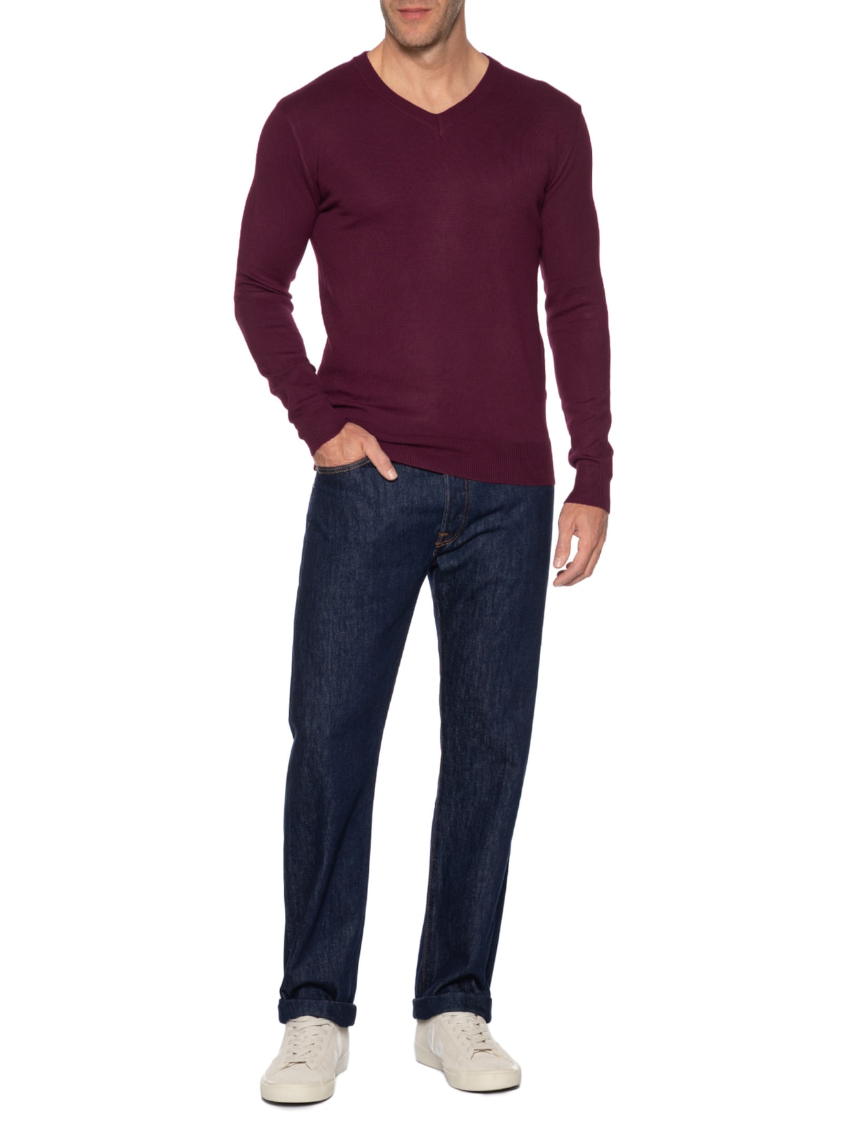 Suéter Masculino Gola V Color Básico Vermelho Basiq Men