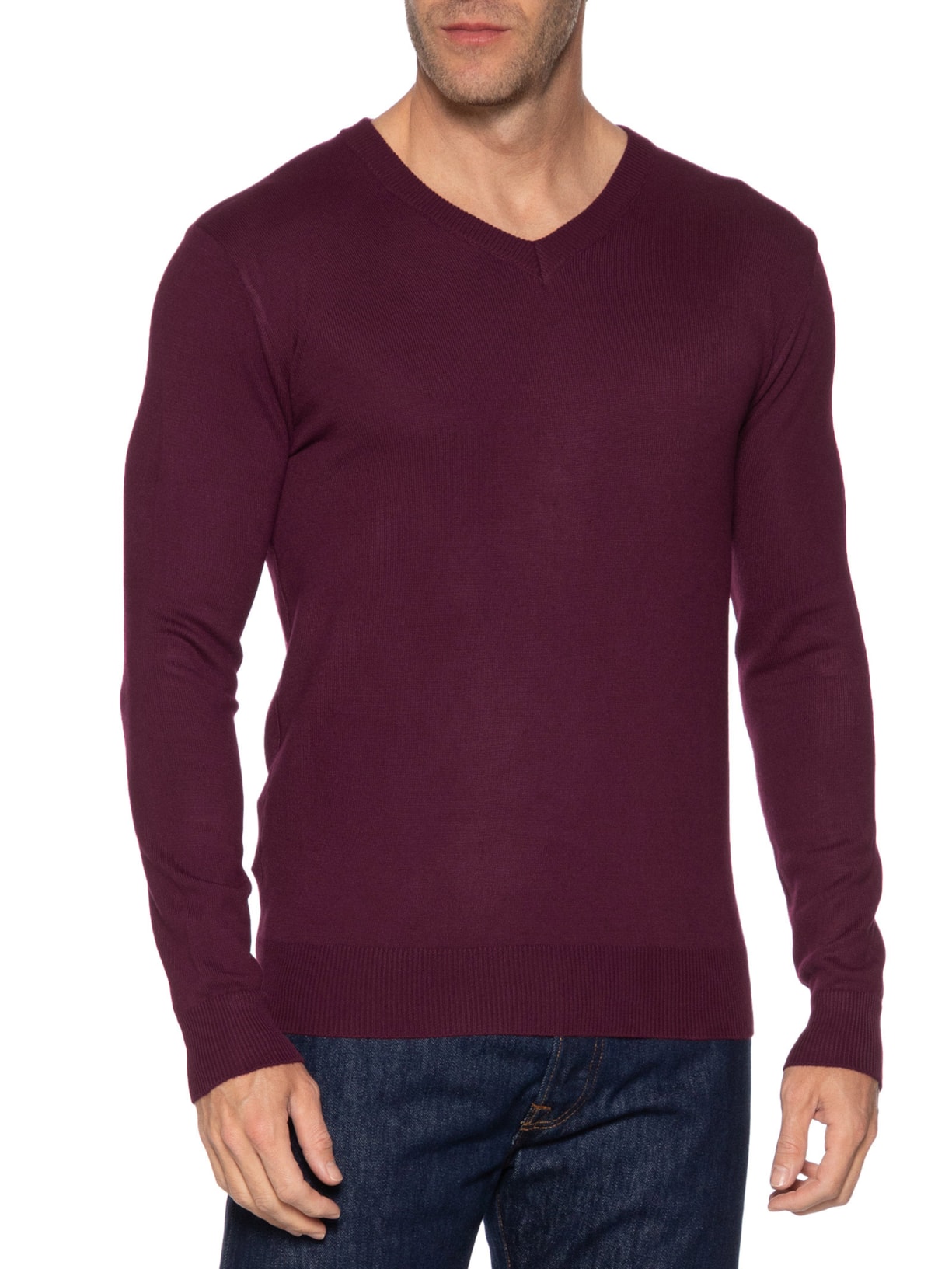 Suéter Masculino Gola V Color Básico Vermelho Basiq Men