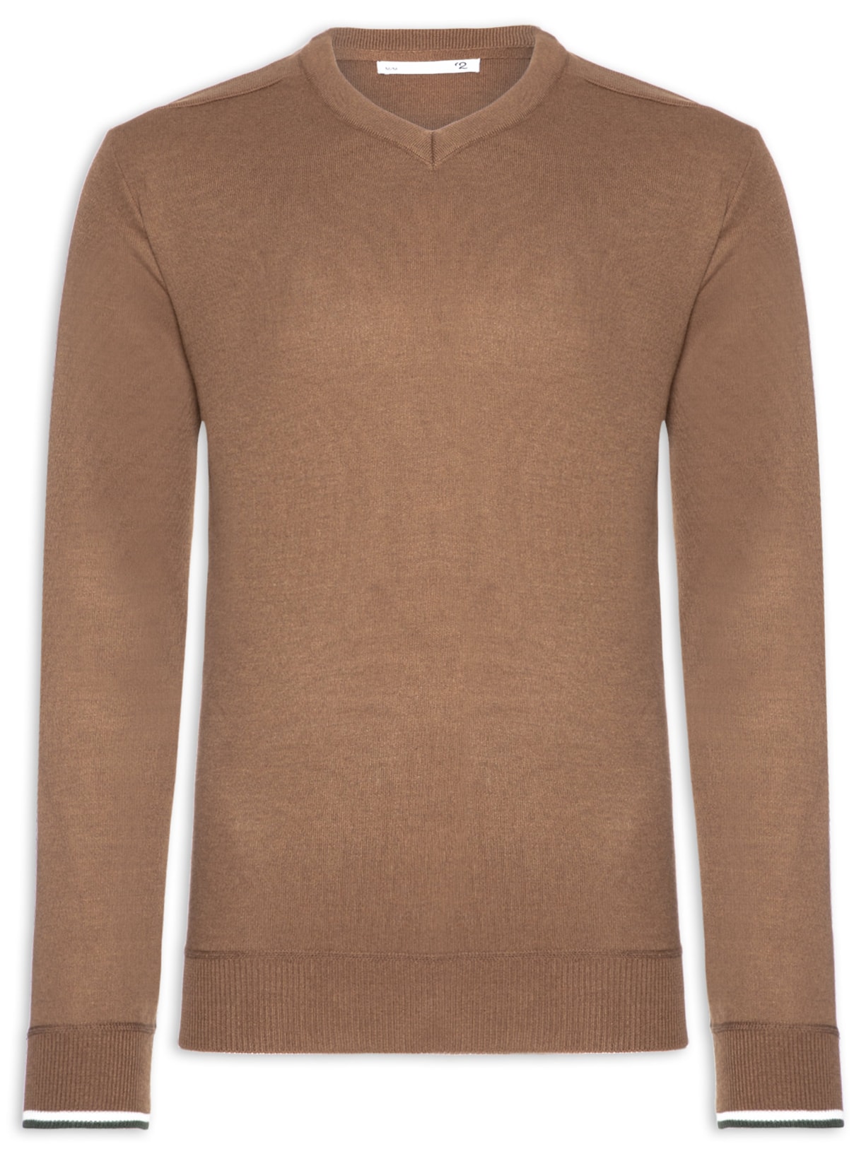 Suéter Masculino Gola V Detalhe Ombro Marrom '2 Essential
