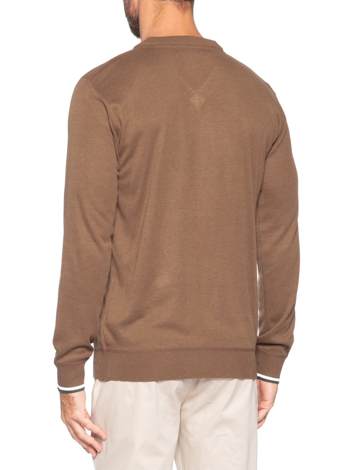 Suéter Masculino Gola V Detalhe Ombro Marrom '2 Essential