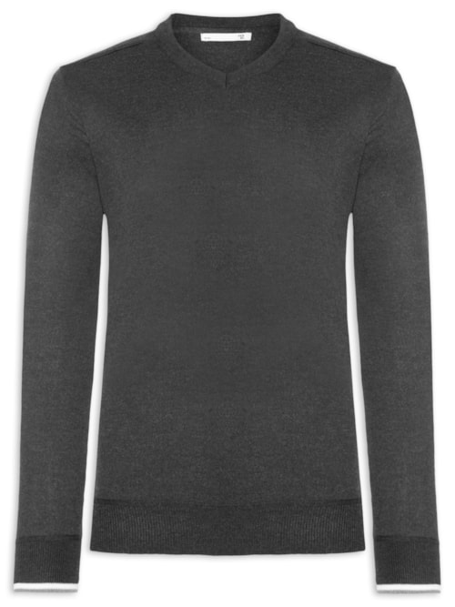 Suéter Masculino Gola V Detalhe Ombro - Preto