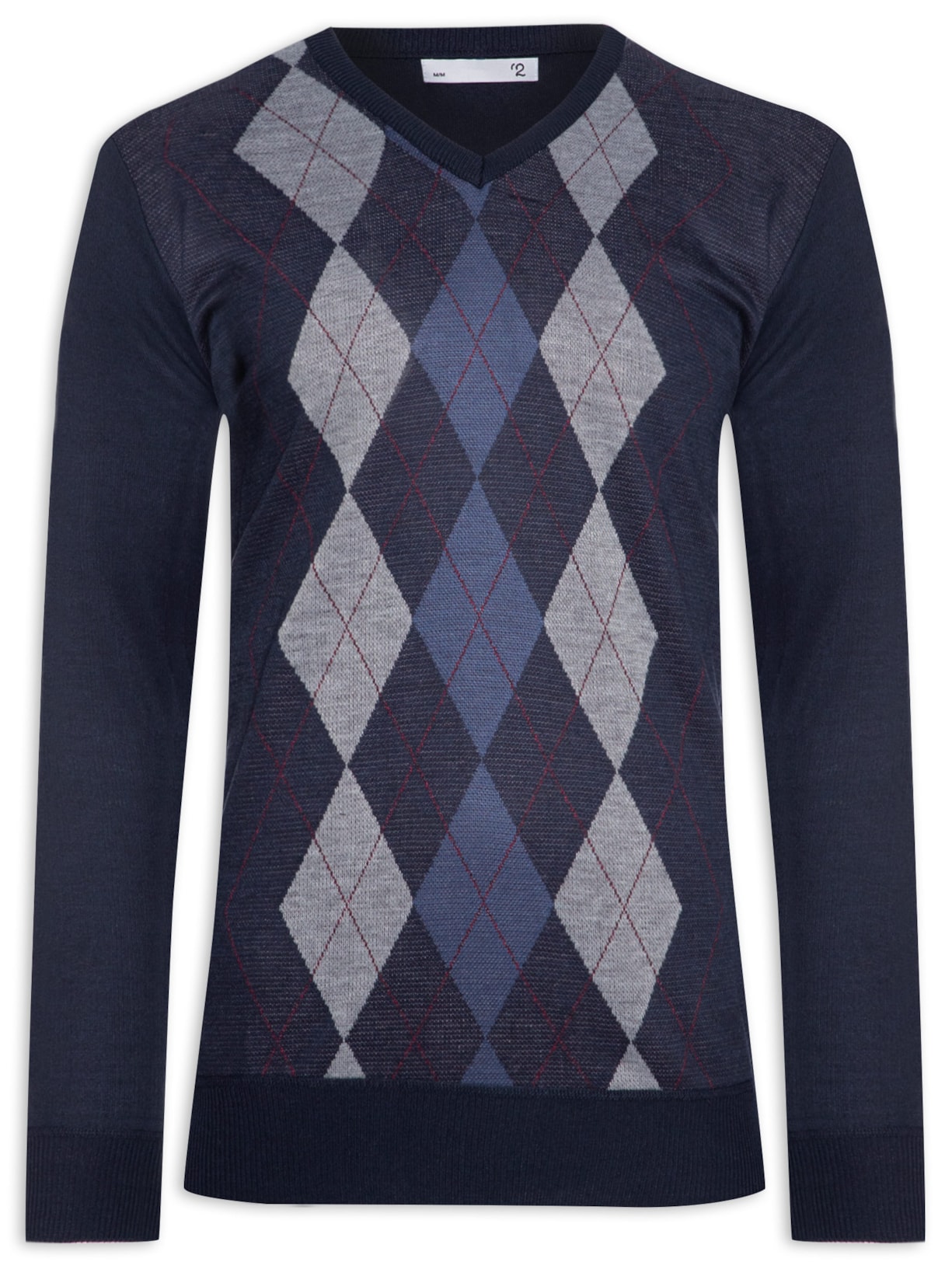 Suéter Masculino Gola V Jacquard - Azul